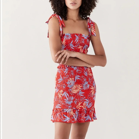 Lost + Wander Still On Vacay Mini Dress Red Sleeveless Size XS Tropical Print - Picture 5 of 15
